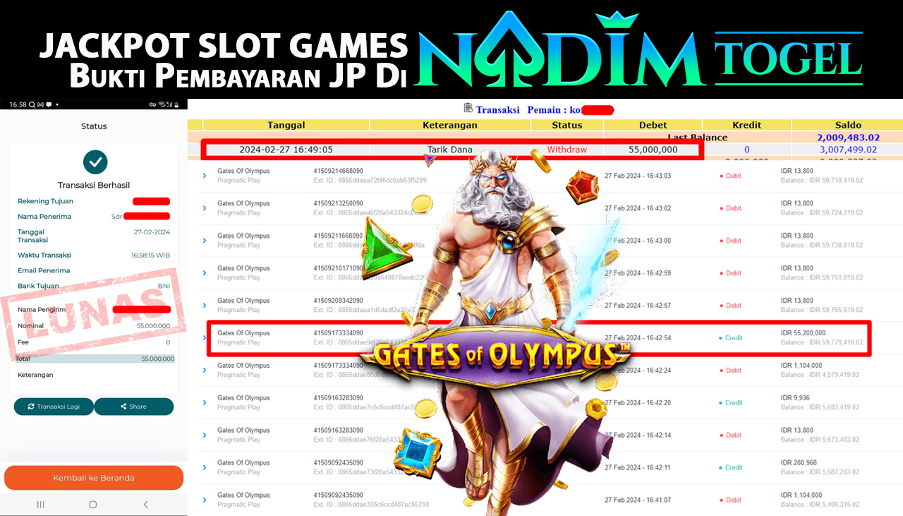 NADIMTOGEL JACKPOT SLOT GATES OF OLYMPUS Rp.55.000.000,- LUNAS