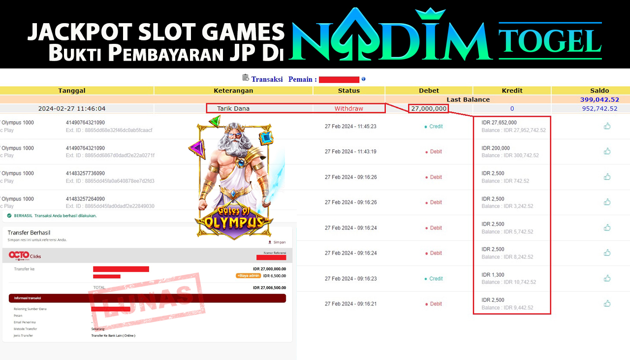 NADIMTOGEL JACKPOT SLOT GATES OF OLYMPUS 1000 Rp.27.000.0000,- LUNAS