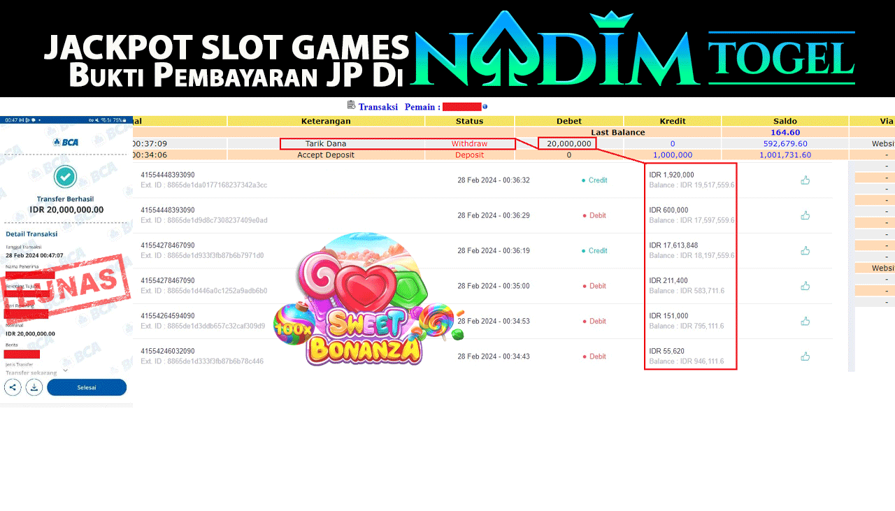 NADIMTOGEL JACKPOT SLOT SWEET BONANZA Rp.20.000.000,- LUNAS