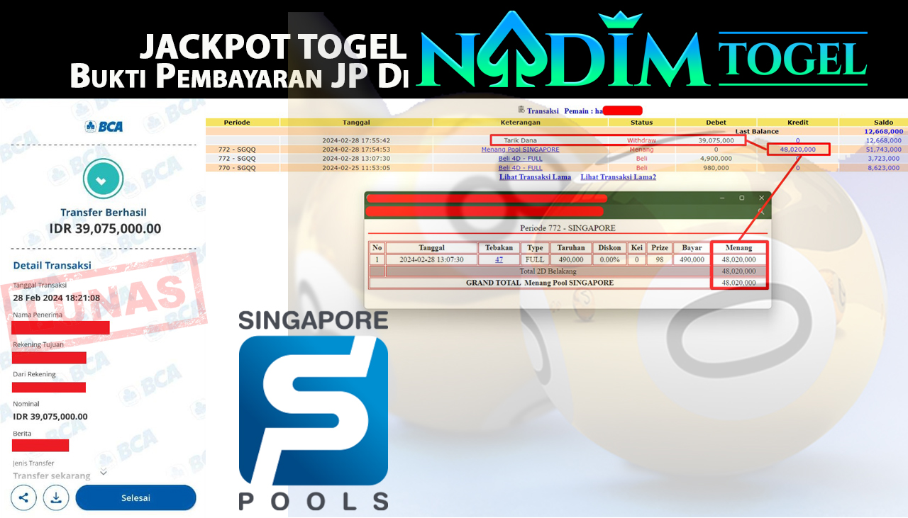 NADIMTOGEL JACKPOT TOGEL PASARAN SINGAPORE Rp.48,020,000,- LUNAS