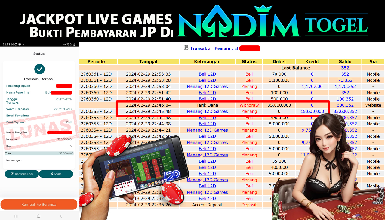 NADIMTOGEL JACKPOT LIVE GAME 12D Rp.35,000,000,- LUNAS