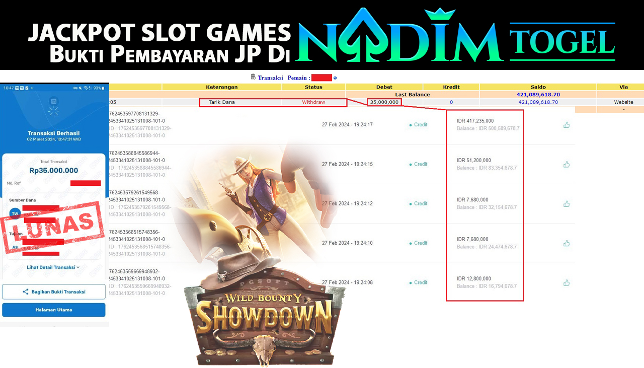 NADIMTOGEL JACKPOT SLOT  WILD BOUNTY SHOWDOWN Rp.35.000.0000,- LUNAS