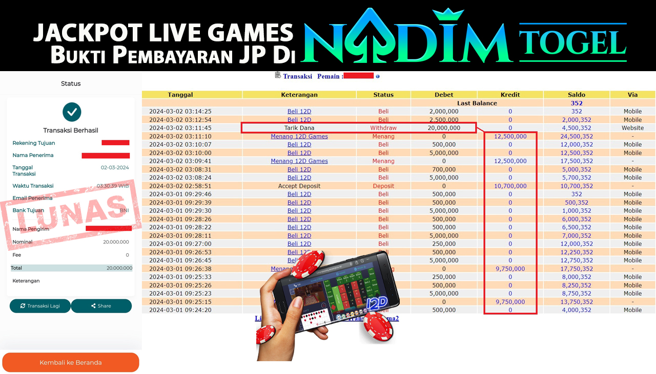 NADIMTOGEL JACKPOT LIVE GAME Roulette  Rp.20,000,000,- LUNAS