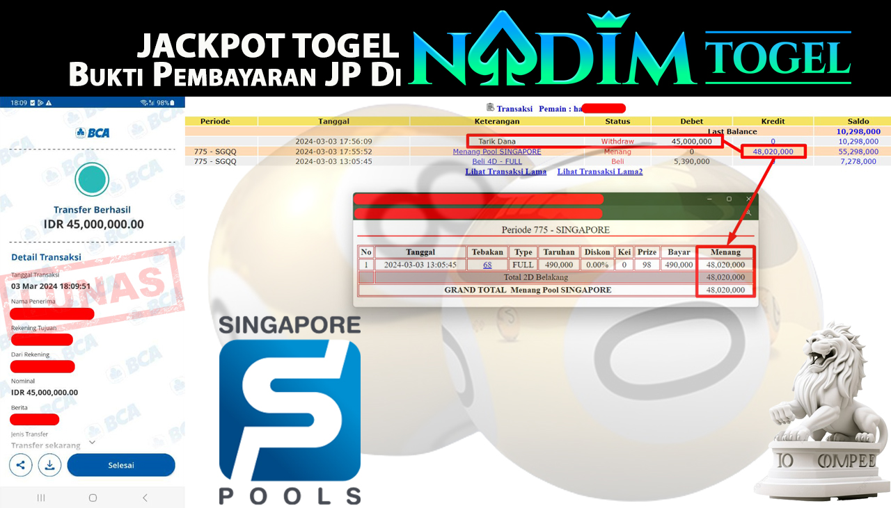 NADIMTOGEL JACKPOT TOGEL PASARAN SINGAPORE Rp.48,020,000,- LUNAS