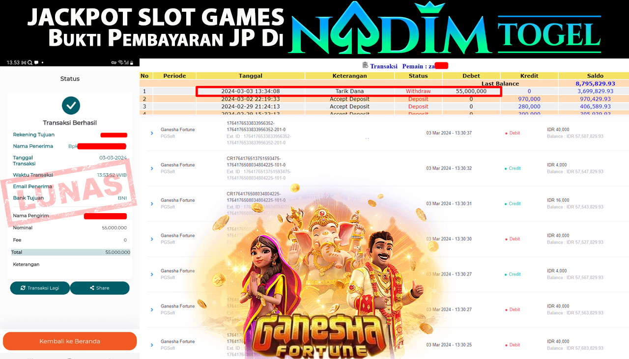NADIMTOGEL JACKPOT SLOT GANESHA FORTUNE Rp.55.000.000,- LUNAS