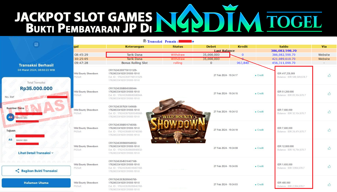 NADIMTOGEL JACKPOT SLOT Wild Bounty Showdown Rp.35,000,000- LUNAS