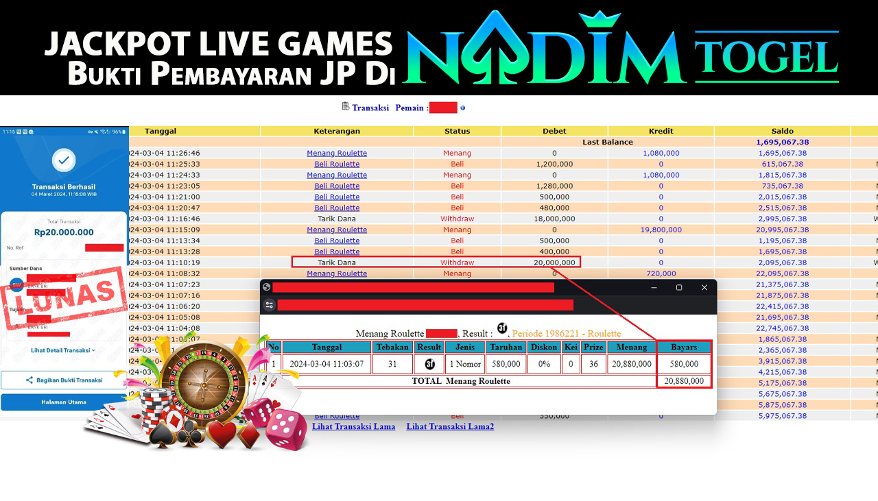 NADIMTOGEL JACKPOT LIVE GAMERp.20,000,000,- LUNAS