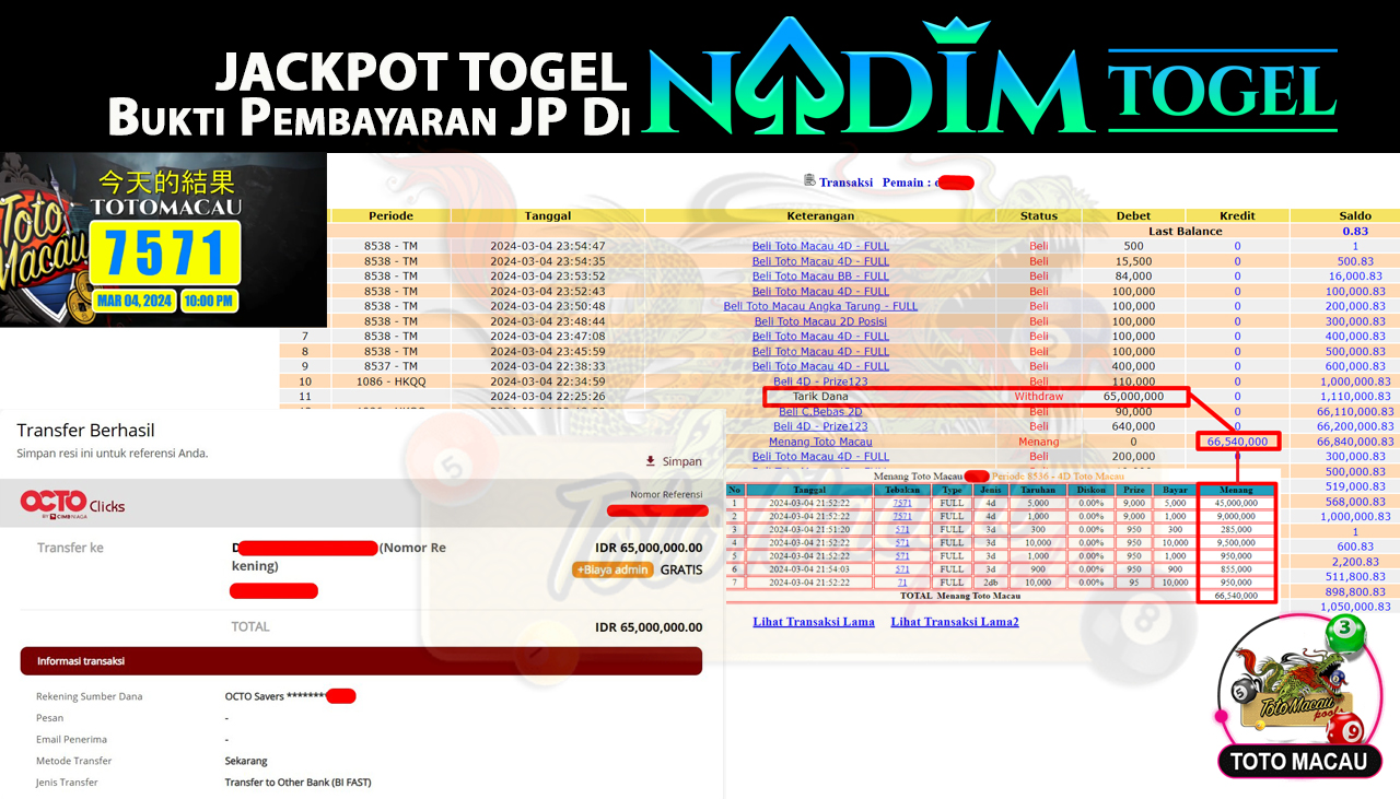 NADIMTOGEL JACKPOT TOGEL PASARAN TOTO MACAU 4D Rp.66,540,000,- LUNAS