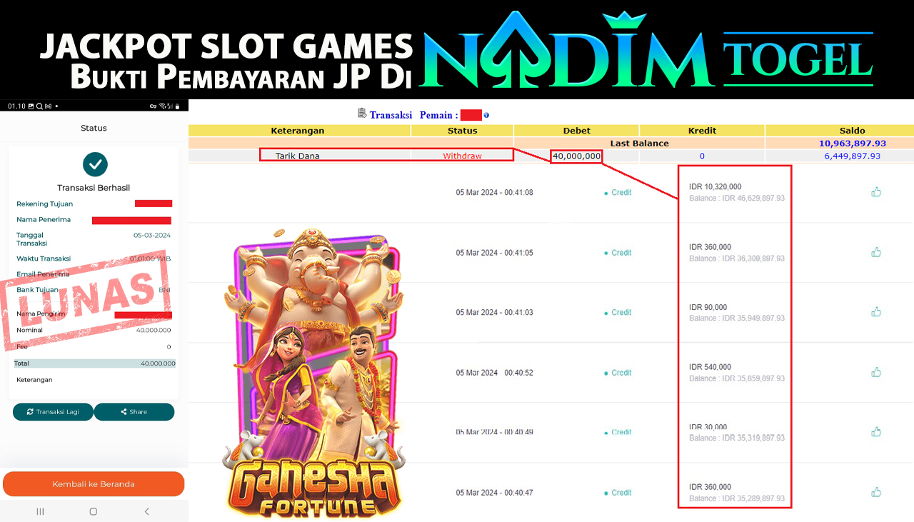 NADIMTOGEL JACKPOT GANESHA FORTUNE Rp.40.000.000,- LUNAS