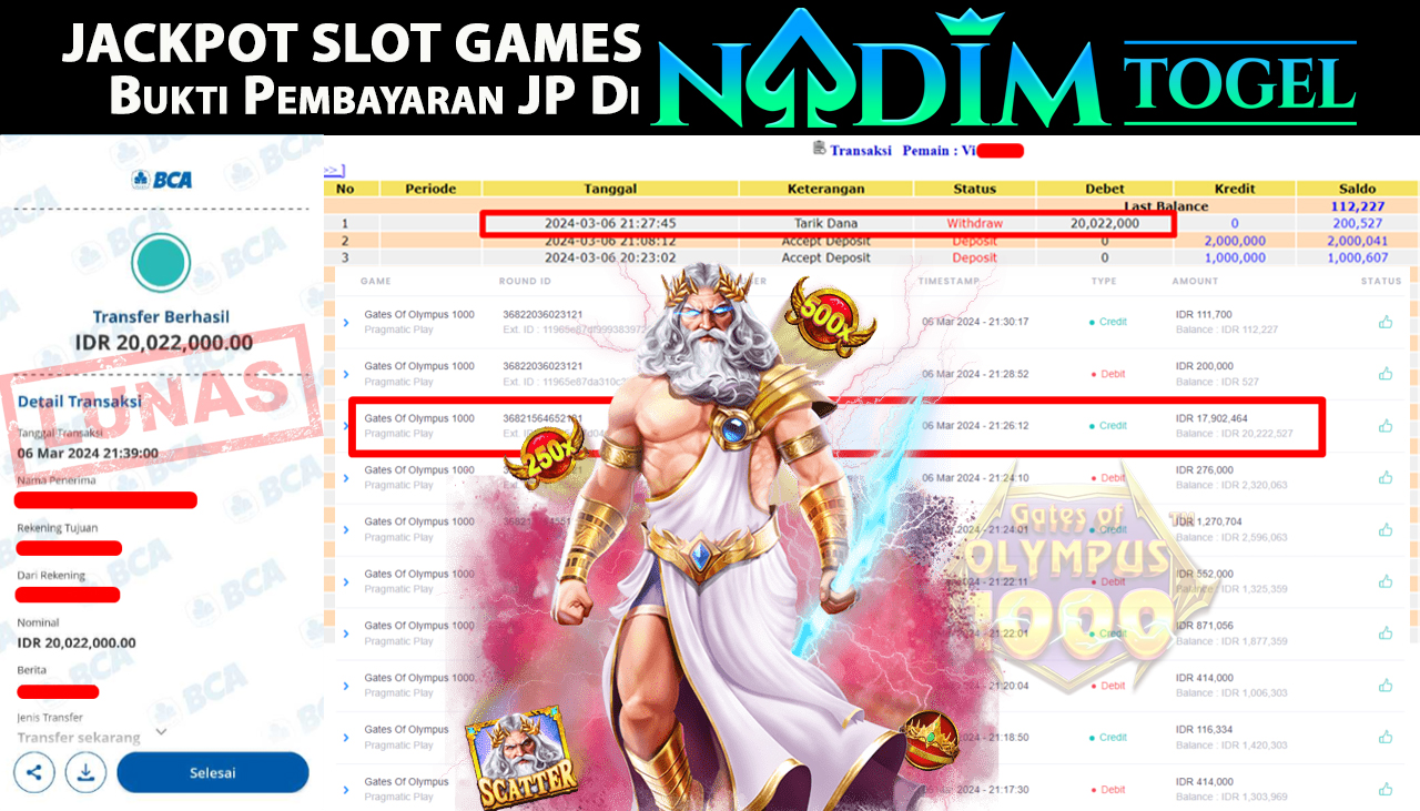 NADIMTOGEL JACKPOT GATES OF OLYMPUS 1000 Rp.20.022.0000,- LUNAS