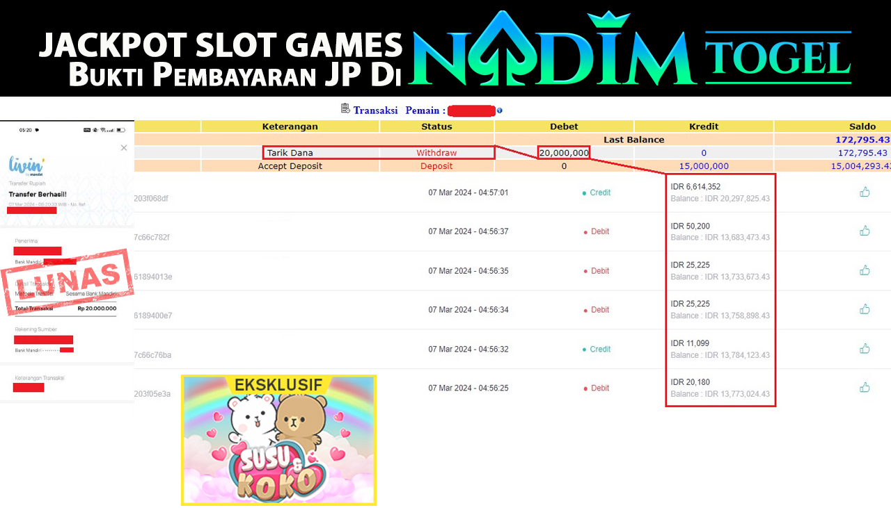 NADIMTOGEL JACKPOT SLOT SUSU & KOKO Rp.20.000.000,- LUNAS