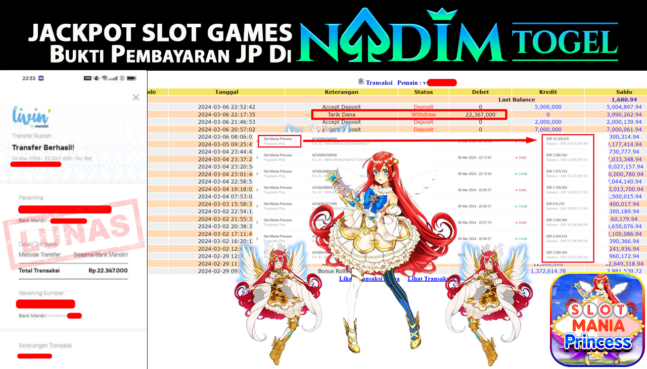 NADIMTOGEL JACKPOT SLOT MANIA PRINCESS  Rp.22.367.0000,- LUNAS