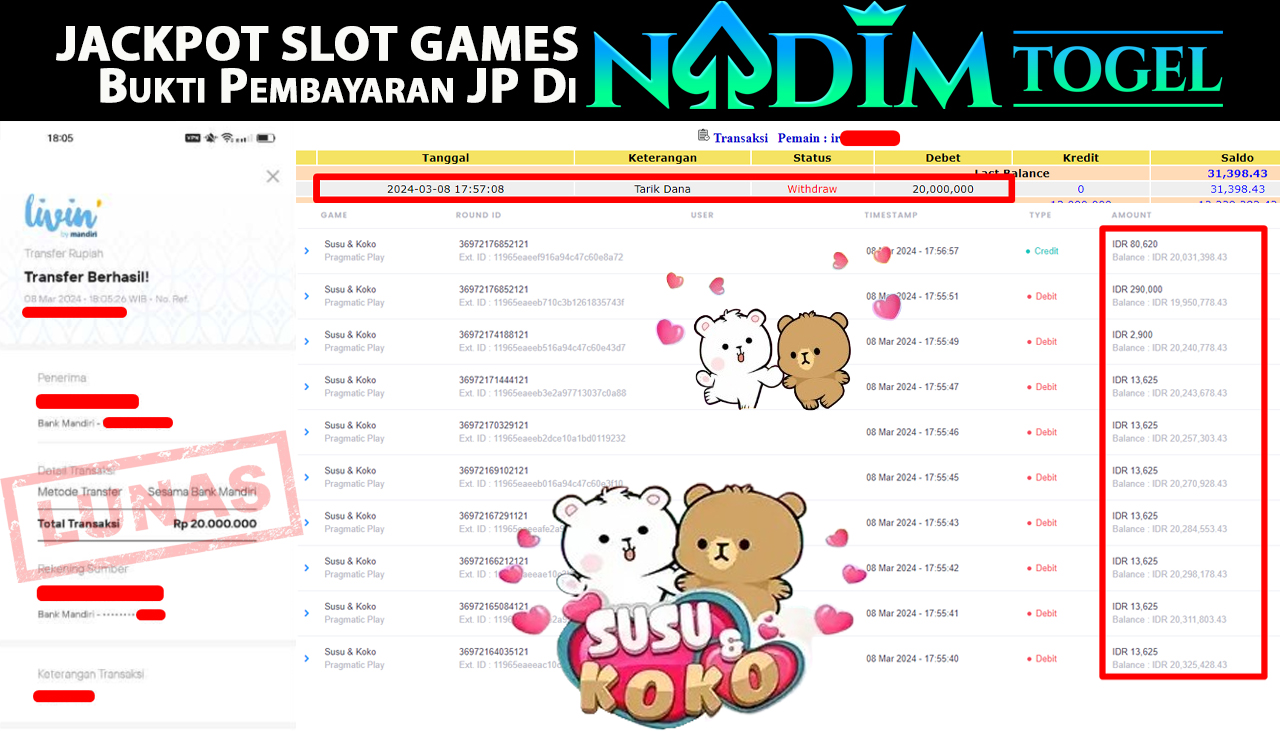 NADIMTOGEL JACKPOT SLOT SUSU & KOKO Rp.20.000.000,- LUNAS