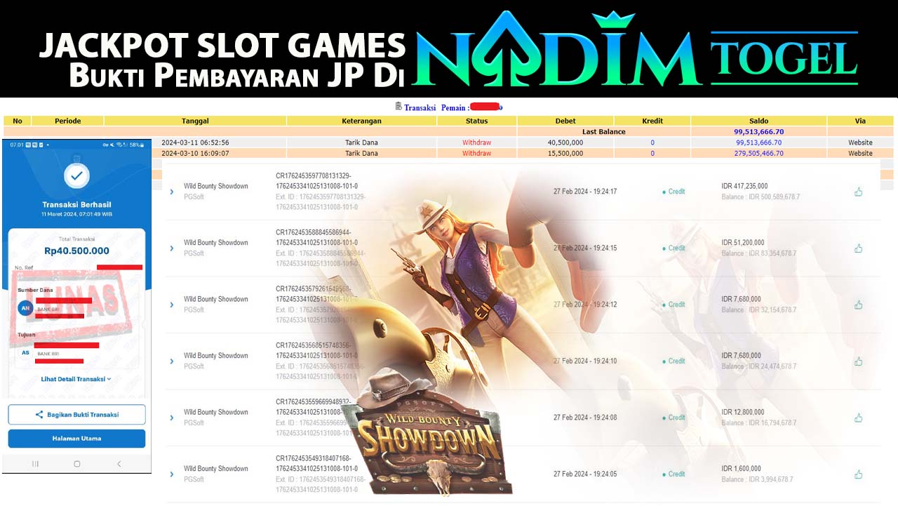 NADIMTOGEL JACKPOT SLOT WILD BOUNTY  SHOWDOWN  Rp40,500,000,- LUNAS