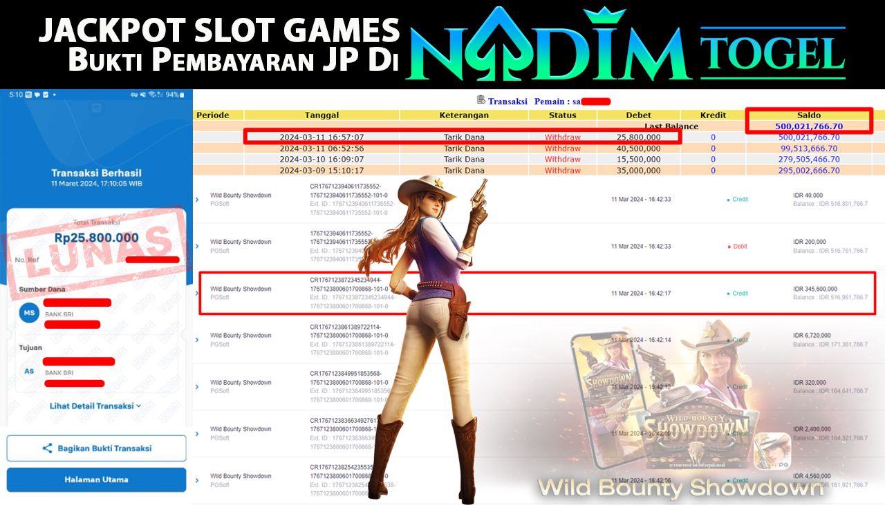 NADIMTOGEL JACKPOT SLOT WILD BOUNTY  SHOWDOWN Rp25,800,000,- LUNAS