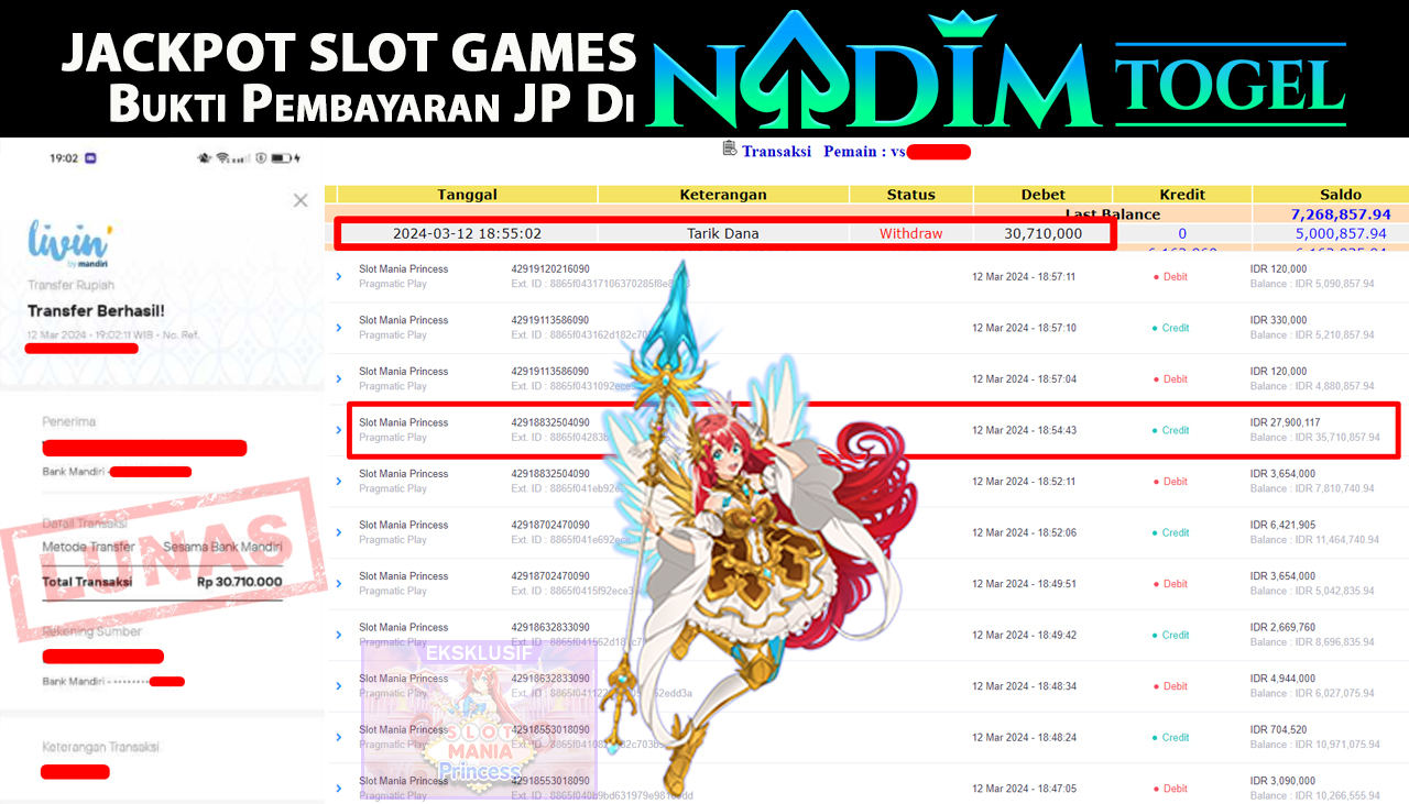 NADIMTOGEL JACKPOT SLOT MANIA PRINCESS Rp30,710,000,- LUNAS
