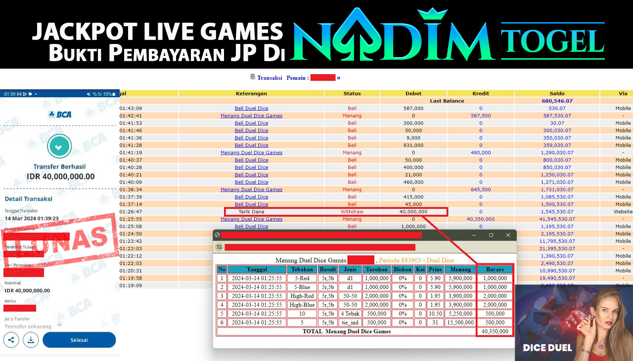 LIVE GAME DUEL DICE GAMES Rp.40.000.000,- LUNAS