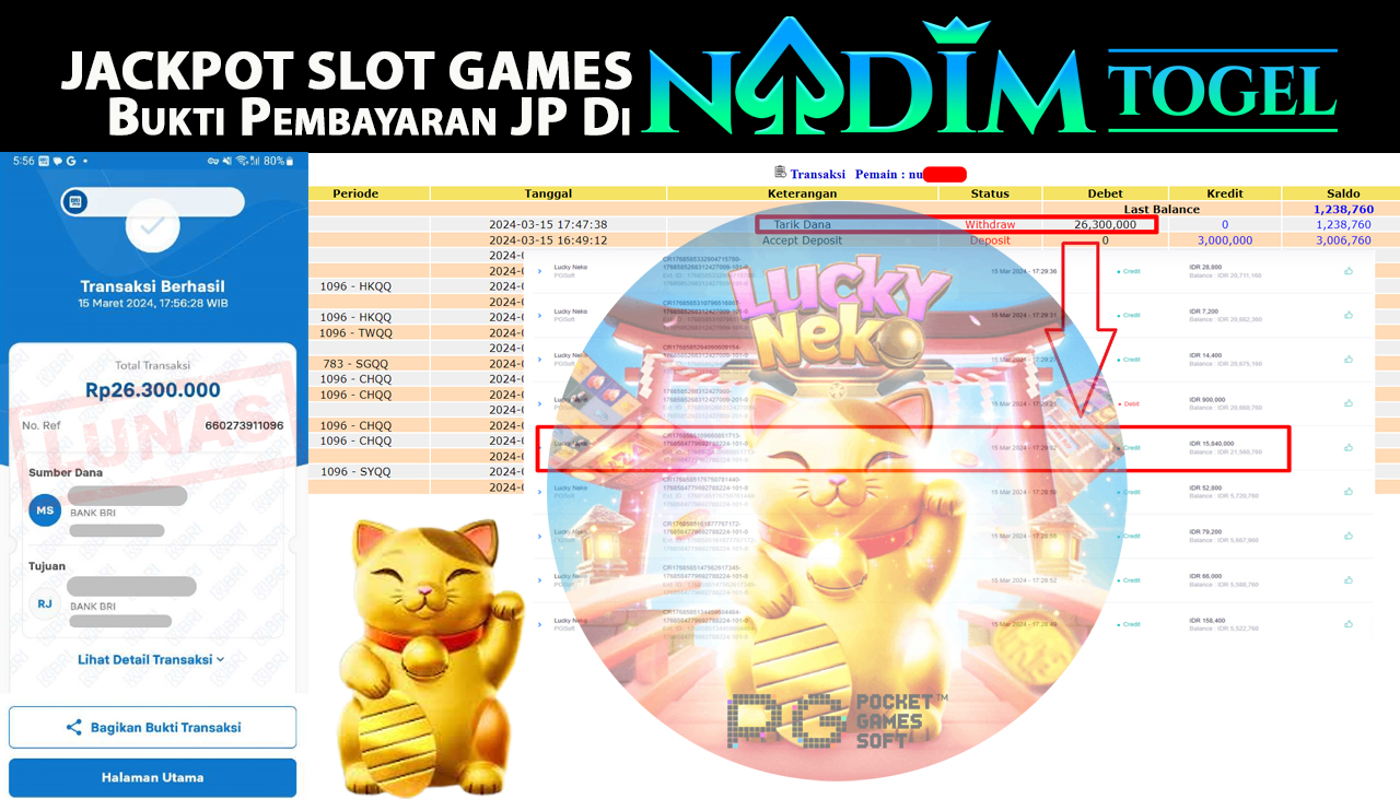 NADIMTOGEL JACKPOT SLOT LUCKY NEKO Rp.26,300,000- LUNAS