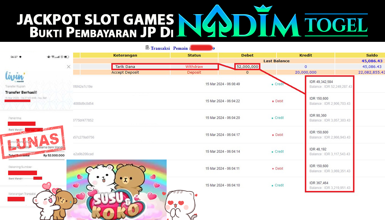 NADIMTOGEL JACKPOT SLOT SUSU&KOKO Rp.52.000.000,- LUNAS