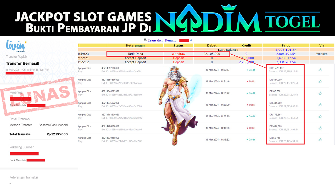 NADIMTOGEL JACKPOT SLOT GATES OF OLYMPUS DICE  Rp.21,105,000- LUNAS