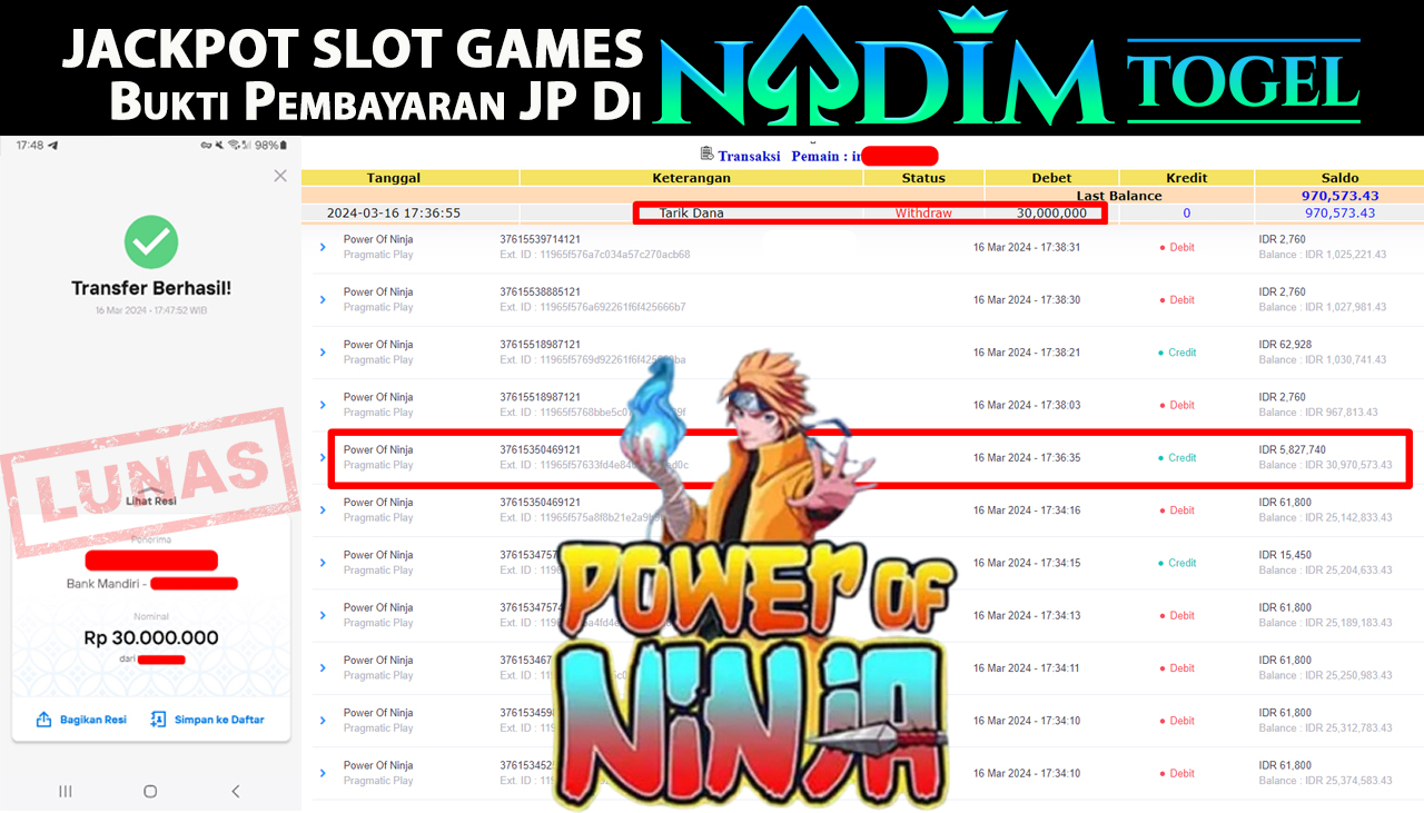 NADIMTOGEL JACKPOT SLOT POWER OF NINJA Rp.30,000,000- LUNAS
