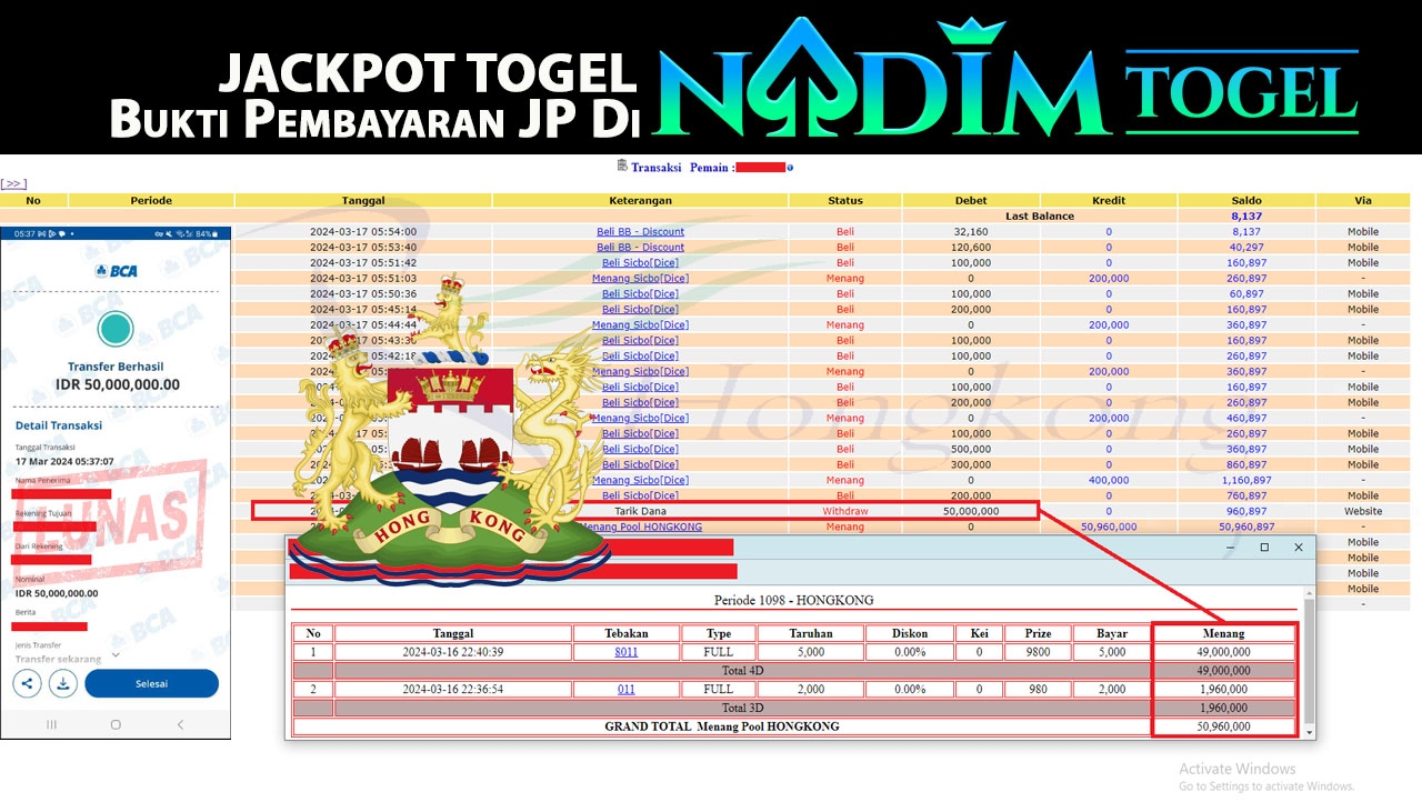 NADIMTOGEL JACKPOT TOGEL HONGKONG POOL Rp.50,000,000,- LUNAS
