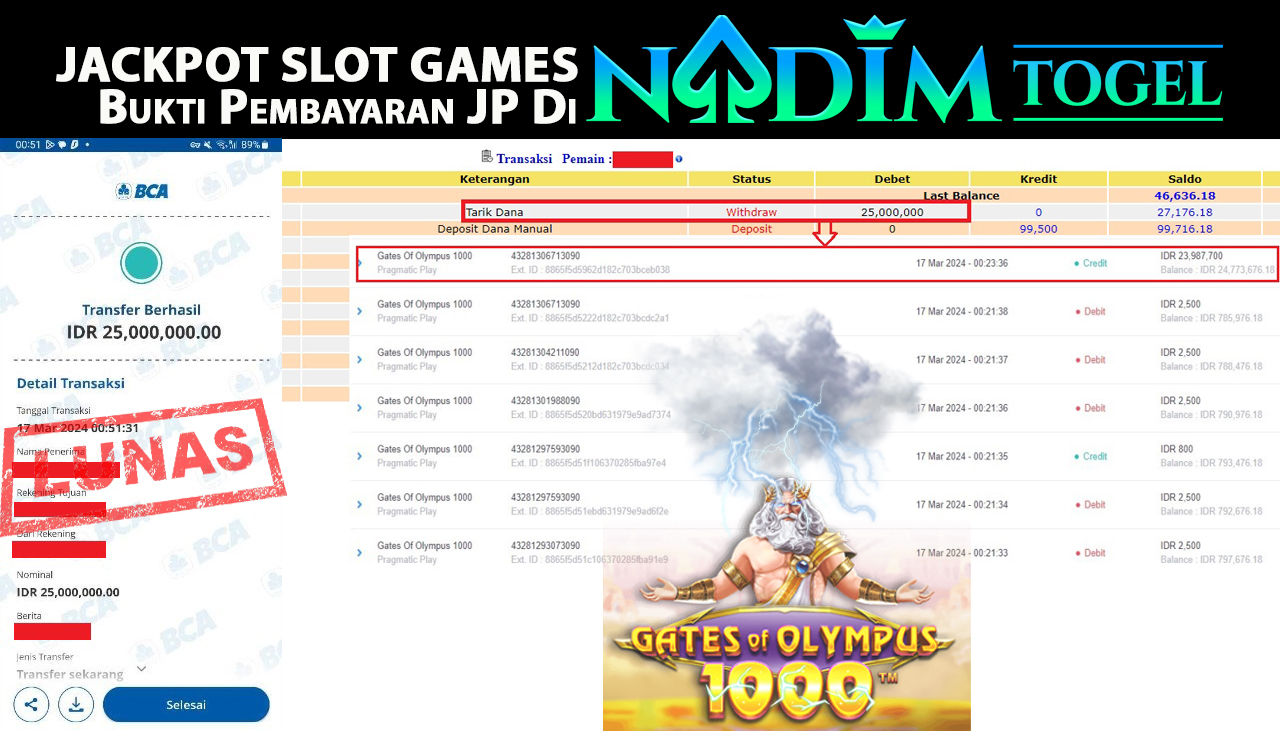 NADIMTOGEL JACKPOT GATES OF OLYMPUS 1000 Rp.25.000.000,- LUNAS