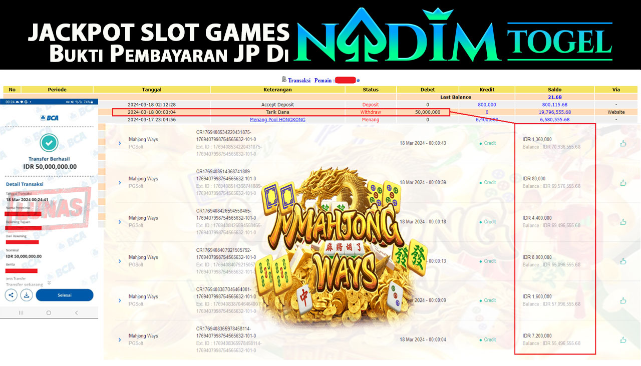 NADIMTOGEL JACKPOT SLOT MAHJONG WAYS Rp50.000.000,- LUNAS