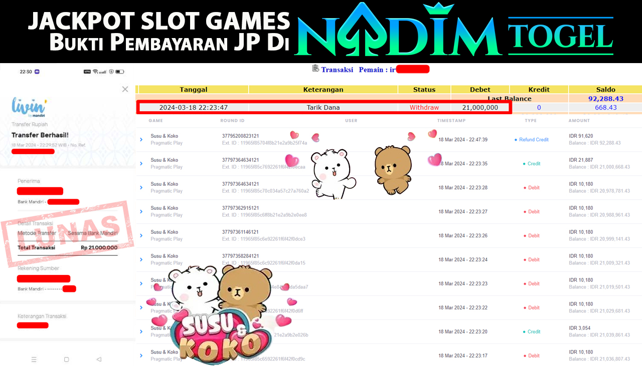 NADIMTOGEL JACKPOT SLOT SUSU & KOKO Rp21.000.000,- LUNAS