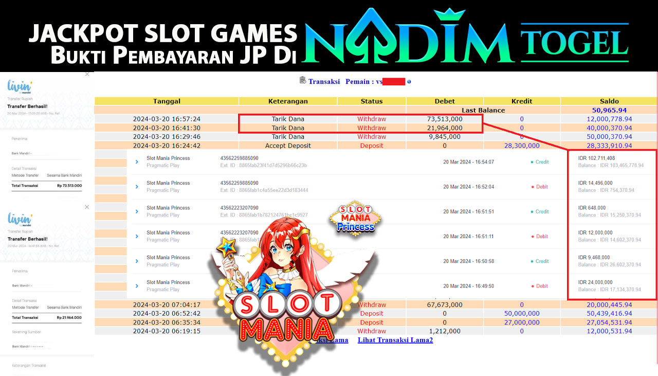 NADIMTOGEL JACKPOT SLOT MANIA PRINCESS Rp 95,477,000,- LUNAS