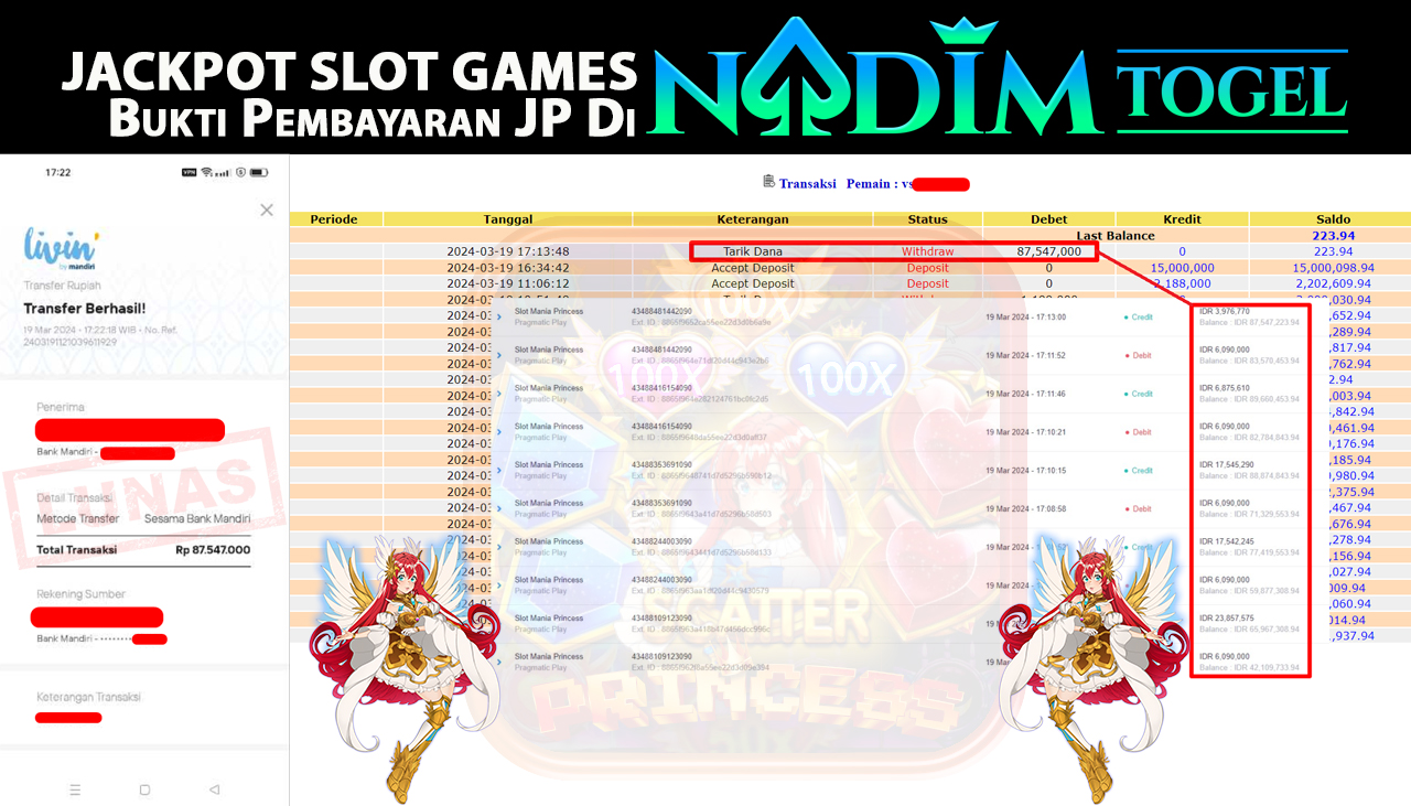 NADIMTOGEL JACKPOT SLOT MANIA PRINCESS Rp 87.547.000,- LUNAS