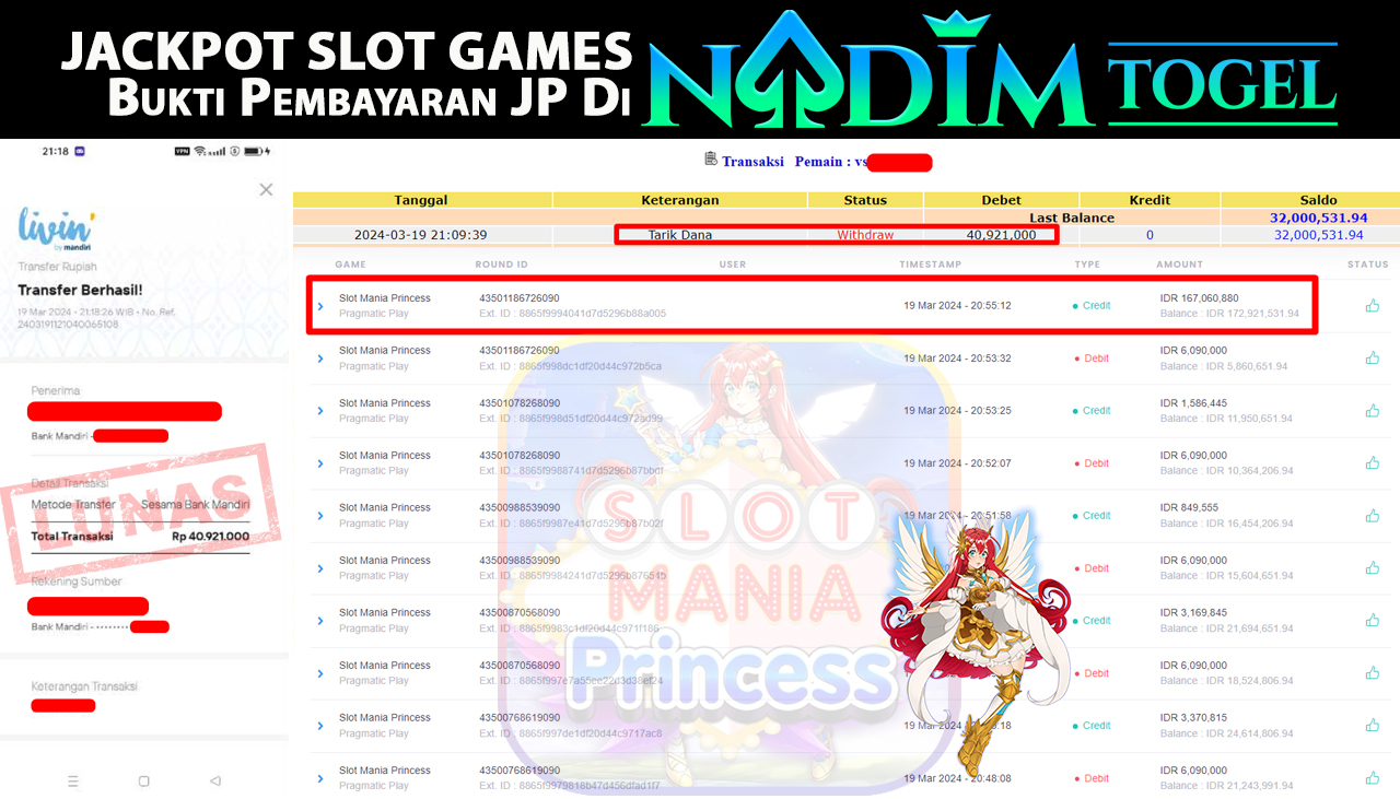 NADIMTOGEL JACKPOT SLOT MANIA PRINCESS Rp 40.921.000,- LUNAS