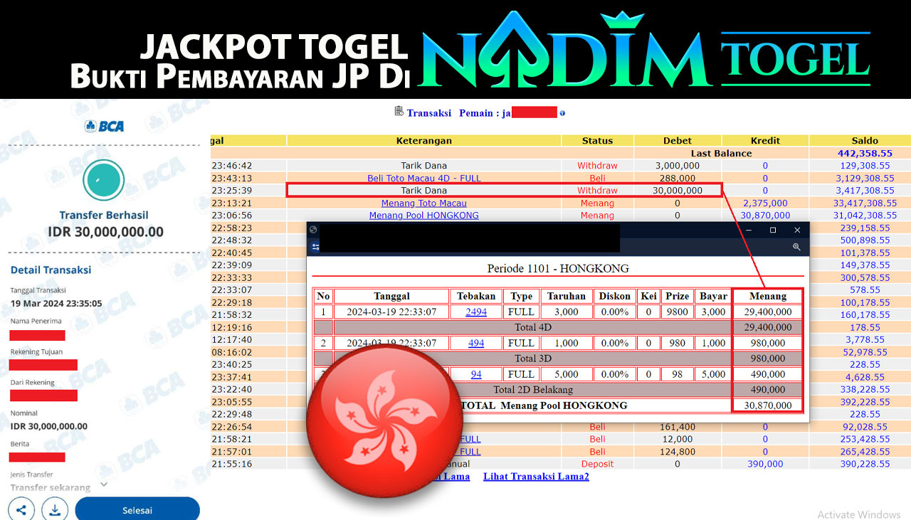 NADIMTOGEL JACKPOT TOGEL HONGKONG POOL Rp.30,000,000,- LUNAS