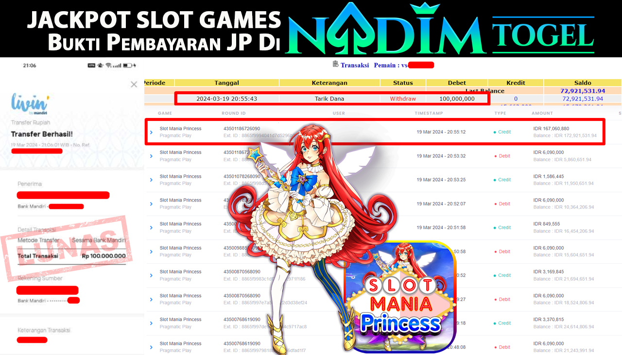 NADIMTOGEL JACKPOT SLOT MANIA PRINCESS Rp 100.000.000,- LUNAS