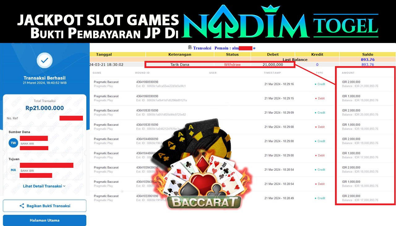 NADIMTOGEL JACKPOT SLOT PRAGMATIC BACCARAT Rp 21.000.000,- LUNAS