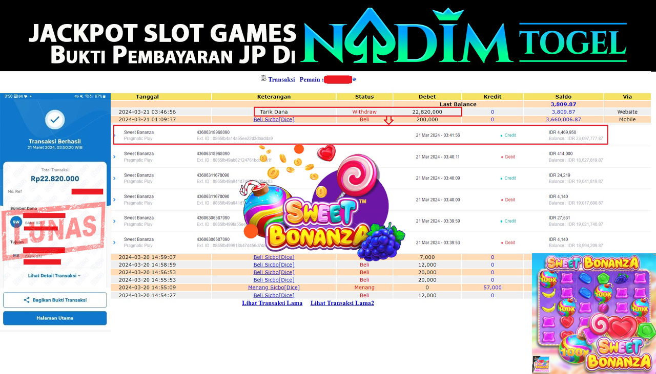 NADIMTOGEL JACKPOT SLOT SWEET BONANZA Rp.22.820.000,- LUNAS