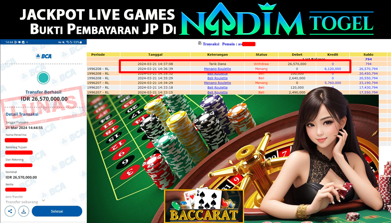 NADIMTOGEL JACKPOT LIVE GAMES BACCARAT Rp 26.570.000,- LUNAS