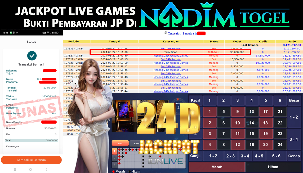 NADIMTOGEL JACKPOT LIVE GAMES 24D Rp.30.000.000,- LUNAS