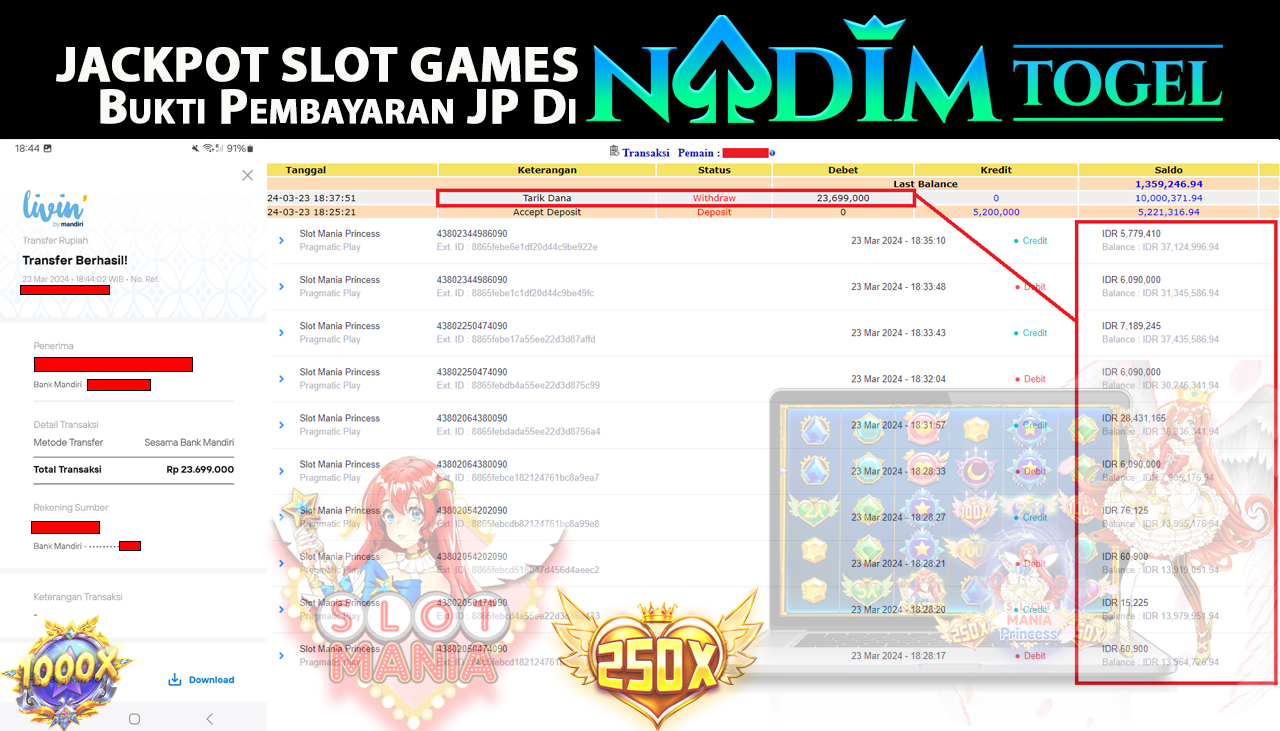 NADIMTOGEL JACKPOT SLOT MANIA PRINCESS  Rp 23,699,000,- LUNAS