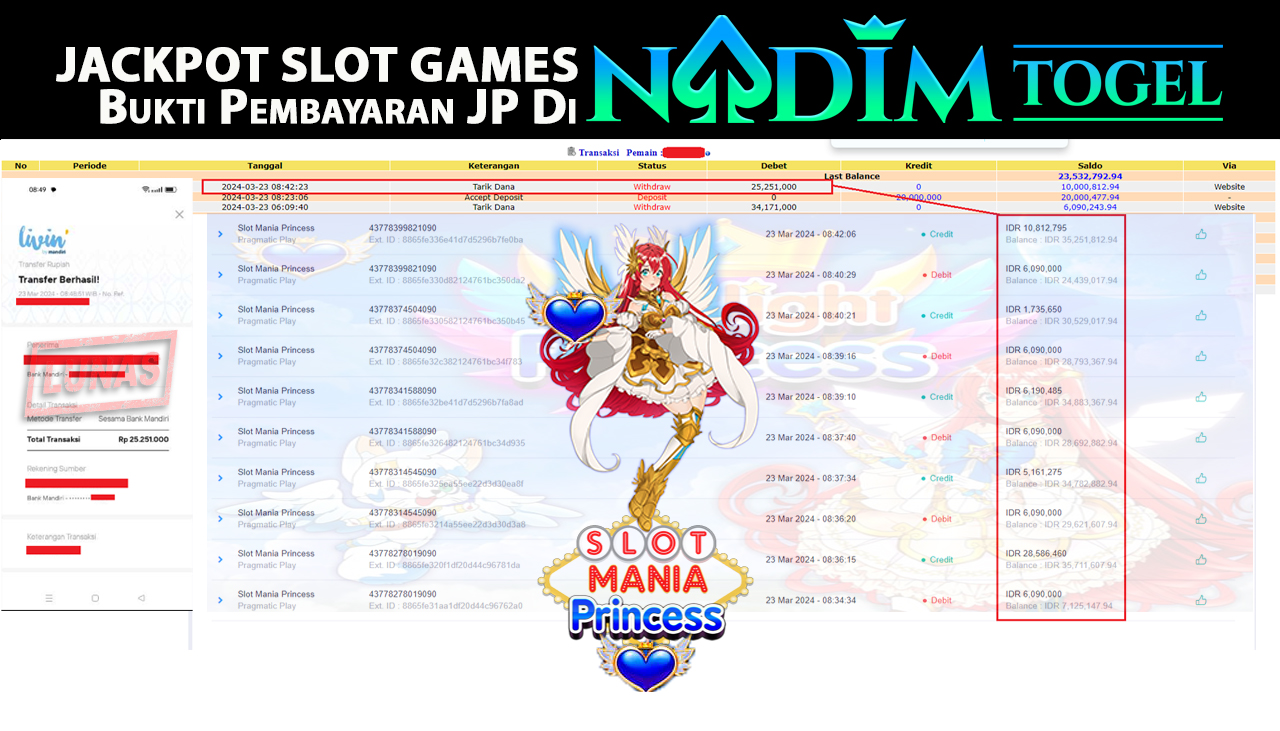 NADIMTOGEL JACKPOT SLOT MANIA PRINCESS  Rp 25,251,000,- LUNAS