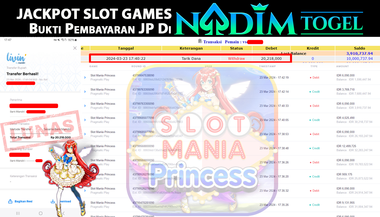 NADIMTOGEL JACKPOT SLOT MANIA PRINCESS  Rp 20,218,000,- LUNAS