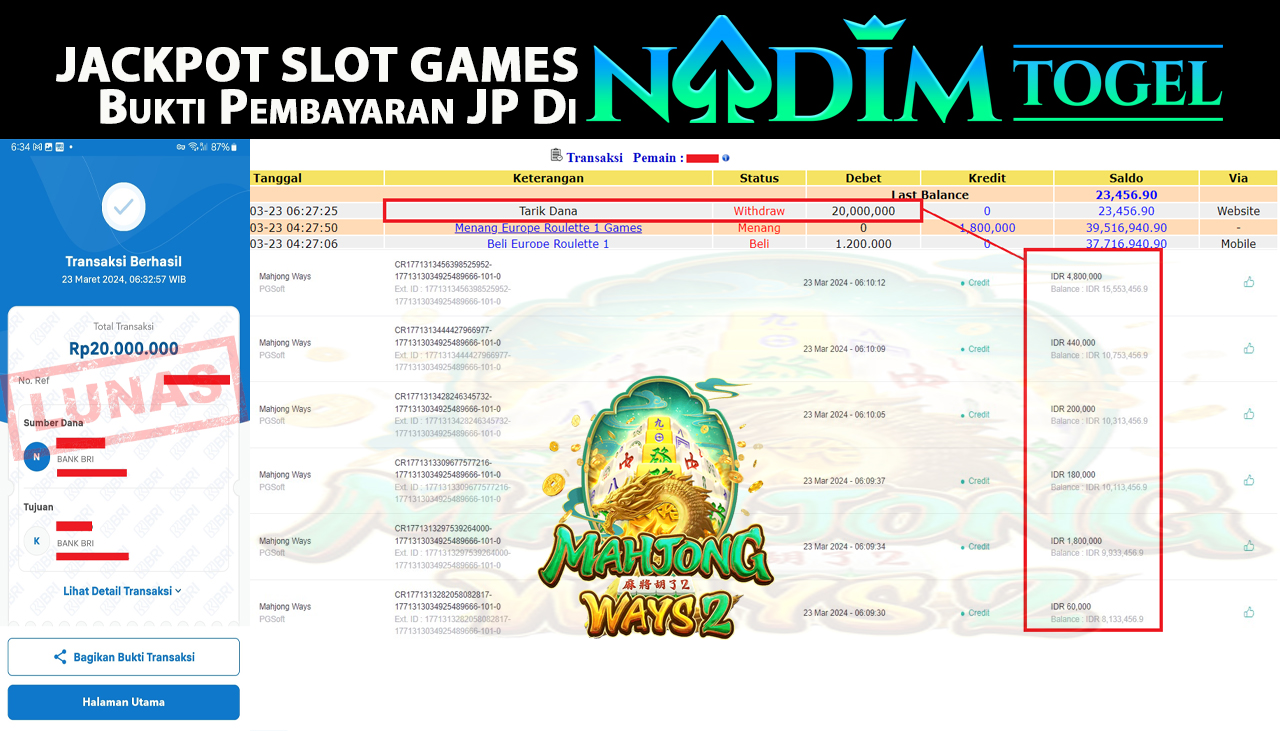 NADIMTOGEL JACKPOT SLOT MAHJONG WAYS 2 Rp.20,000,000- LUNAS