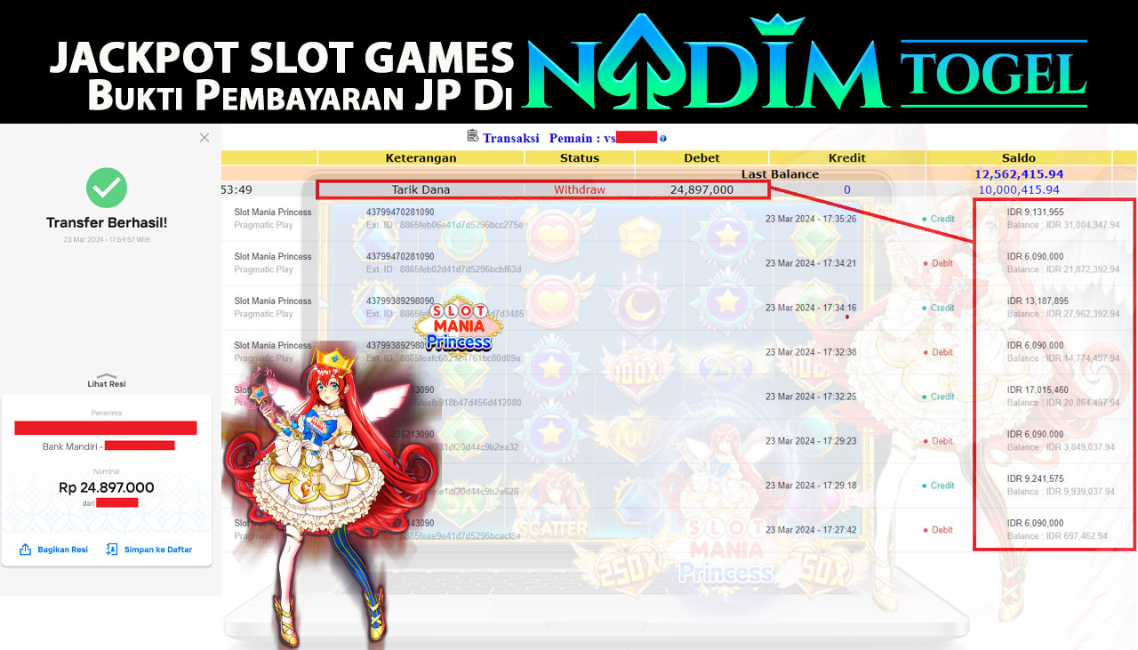 NADIMTOGEL JACKPOT SLOT MANIA PRINCESS  Rp 24,897,000,- LUNAS