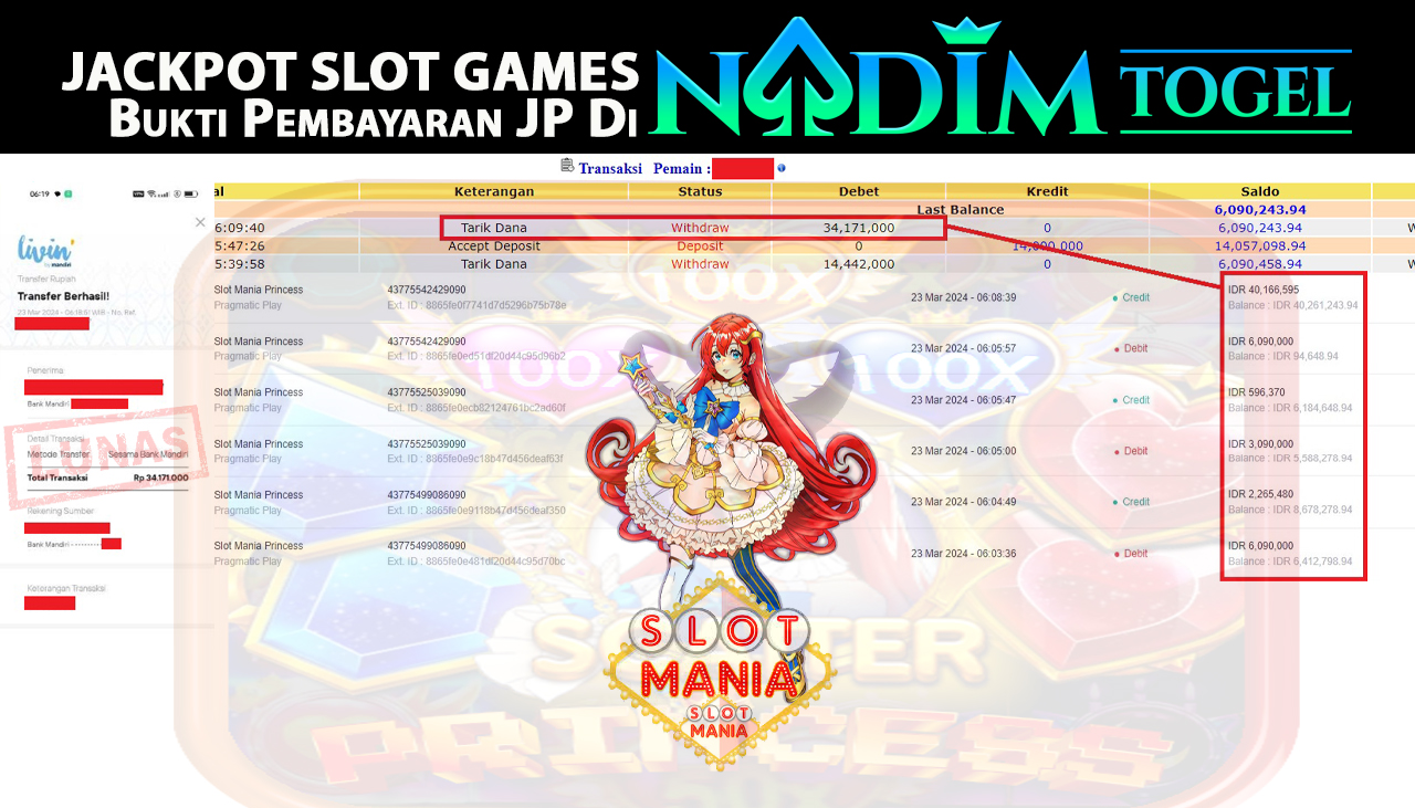NADIMTOGEL JACKPOT SLOT MANIA PRINCESS Rp.34.171.000,- LUNAS