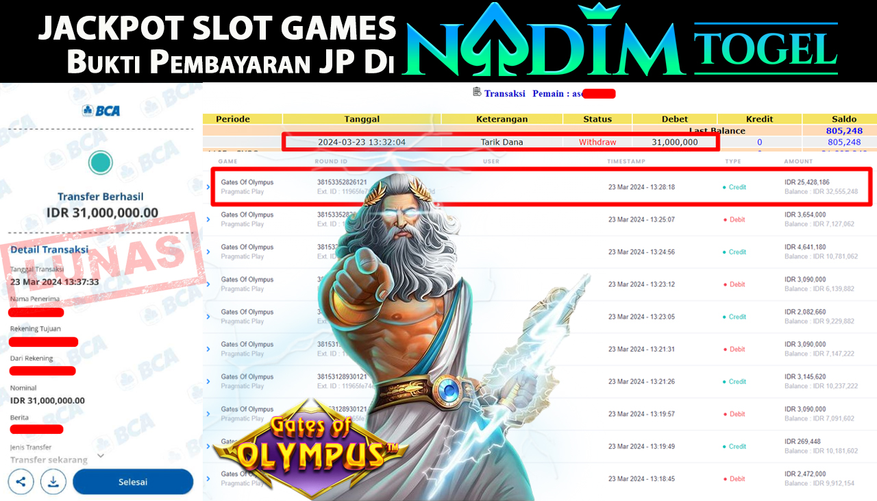 NADIMTOGEL JACKPOT SLOT GATES OF OLYMPUS Rp 31.000.000,- LUNAS