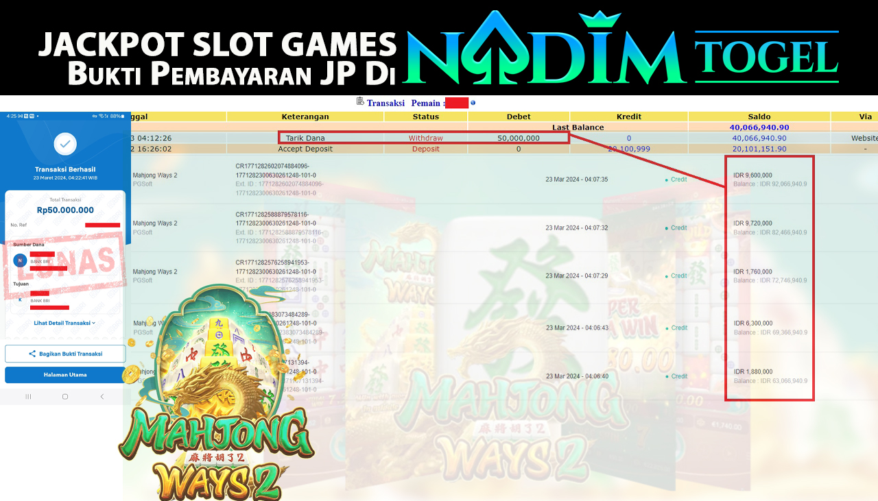 NADIMTOGEL JACKPOT SLOT MAHJONG WAYS 2 Rp.50.000.000,- LUNAS