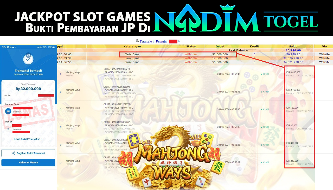NADIMTOGEL JACKPOT SLOT MAHJONG WAYS Rp.32.000.000,- LUNAS