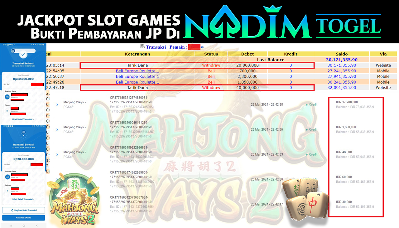 NADIMTOGEL JACKPOT SLOT MAHJONG WAYS 2  Rp 60,000,000,- LUNAS