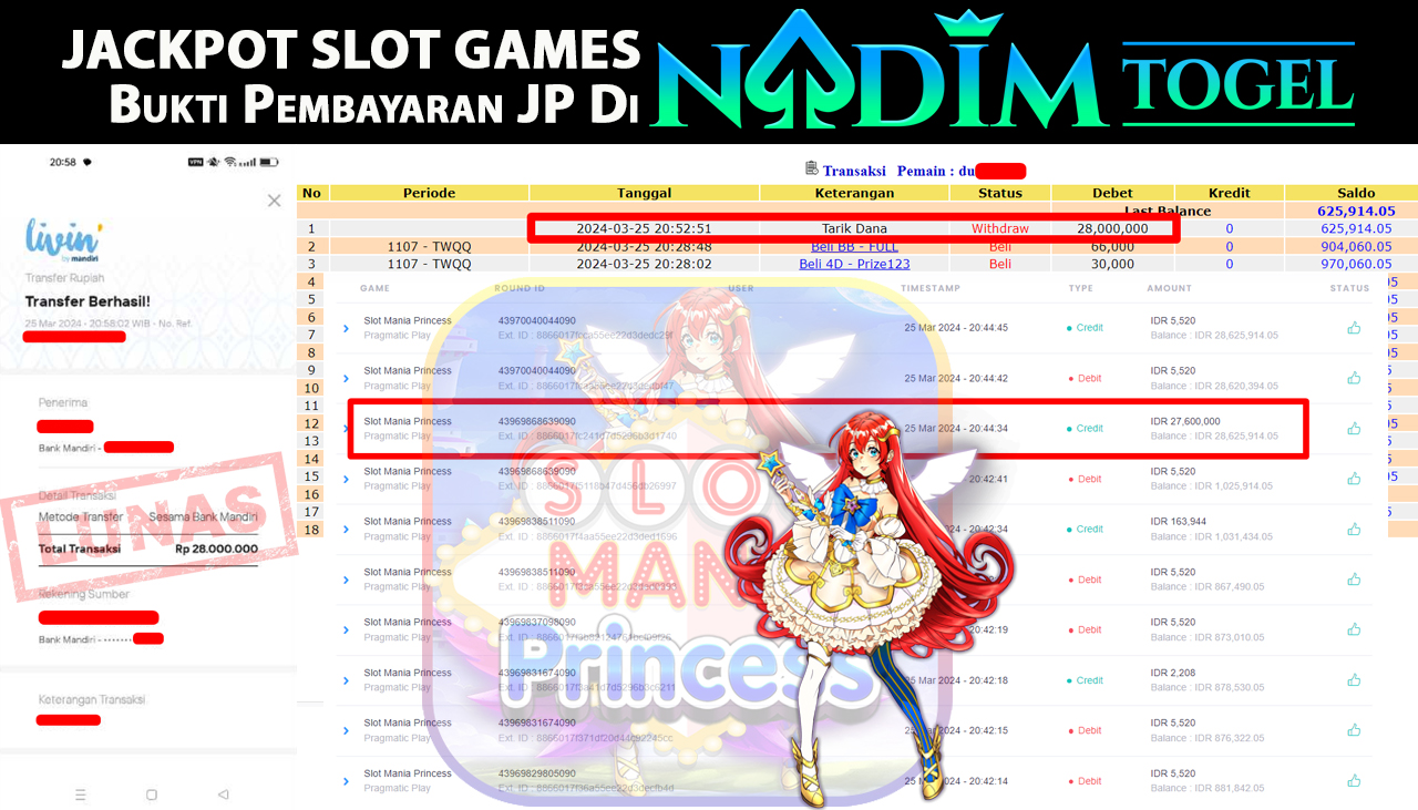 NADIMTOGEL JACKPOT SLOT MANIA PRINCESS  Rp 28,000,000,- LUNAS