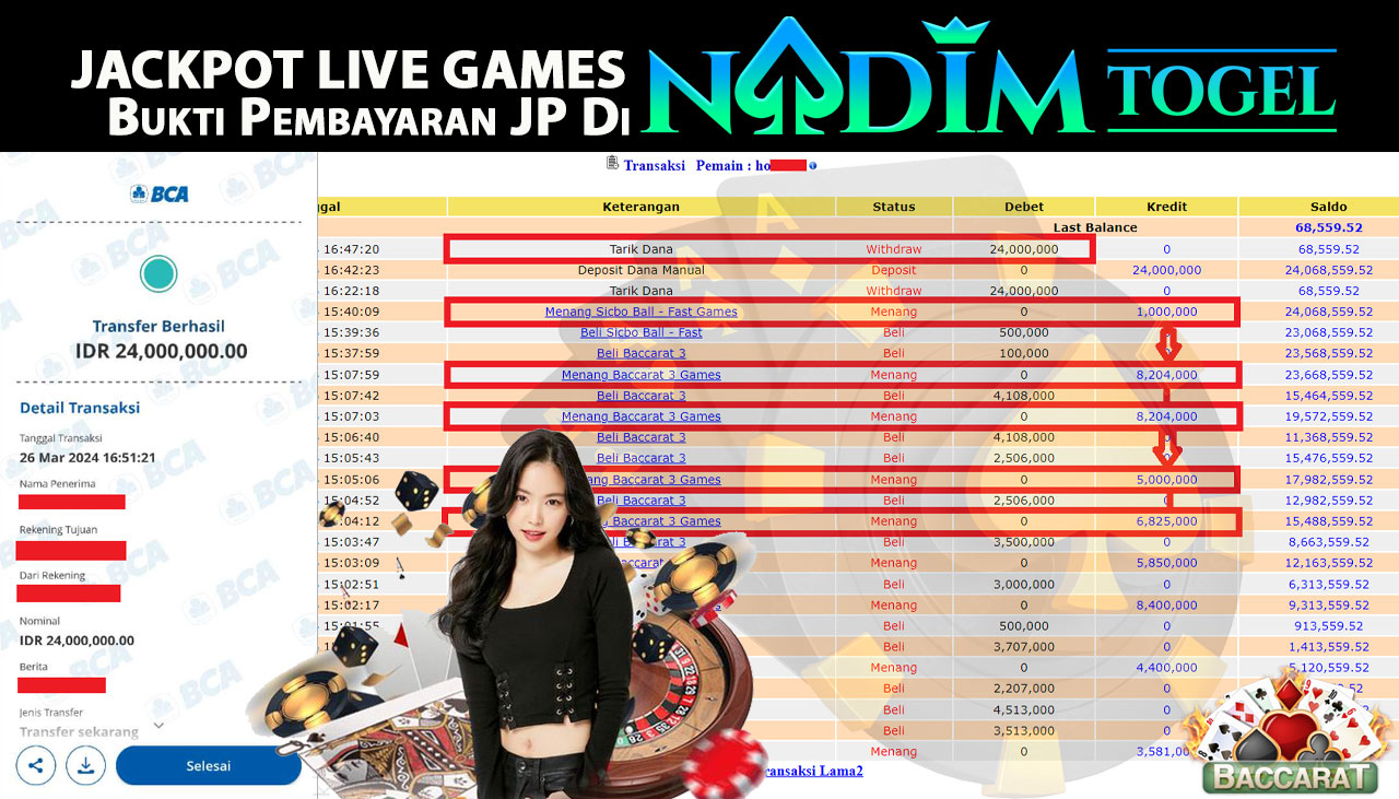 NADIMTOGEL JACKPOT LIVE GAMES BACCARAT Rp 24.000.000,- LUNAS